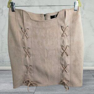 (SK03) Missguided Nude Faux Suede Lace Up Skirt Size 12